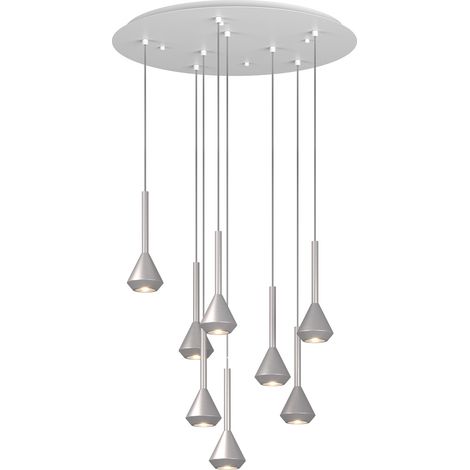 Lampadario Moderno Aygo Tondo Metallo Bianco E Alluminio 7 Luci Gu10