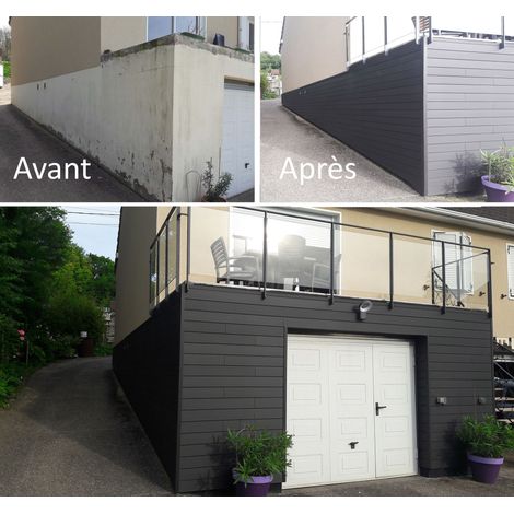 Green Outside – Lame de bardage composite 2.60m – Aspect contemporain anthracite – Résistante aux UV et aux insectes – Sans entretien, finition lisse brossée (1/3)