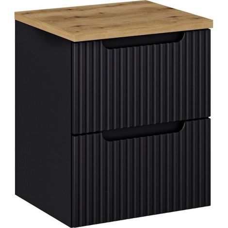 Ensemble Meuble Vasque 2 tiroirs et Plateau L 50 x P 40 x H 59,5 cm - Astral - Noir et effet chêne - Livraison gratuite (1/5)