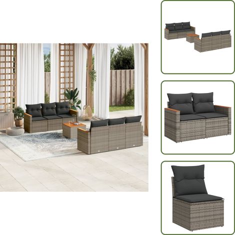 7-tlg. Garten-Sofagarnitur mit Kissen Grau Poly Rattan - Gartensorte - Outdoor-Möbel - Gartenlounge - Lounge Set - Rattanmöbel (1/5)