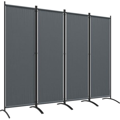 Paravent 221 x 172 cm paravent de jardin à 4 panneaux avec pieds larges en tissu polyester de 180 g/m² gris foncé (1/5)