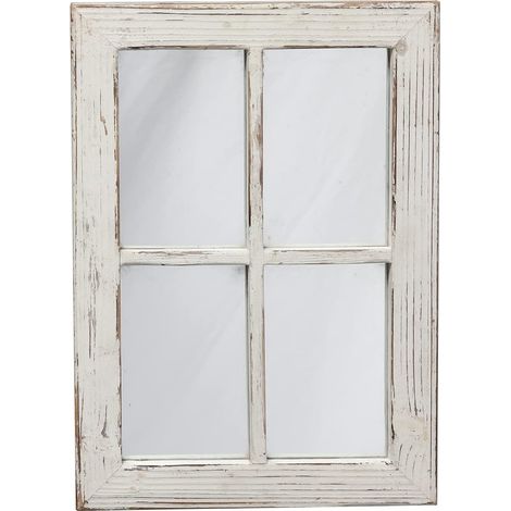 Miroir Mural de Fenêtre Rustique 28 x 40 cm, Blanc Vieilli Miroir Mural Rectangulaire, Miroir pour Salon, Chambre à Coucher, Salle de Bain, Couloir (1/5)
