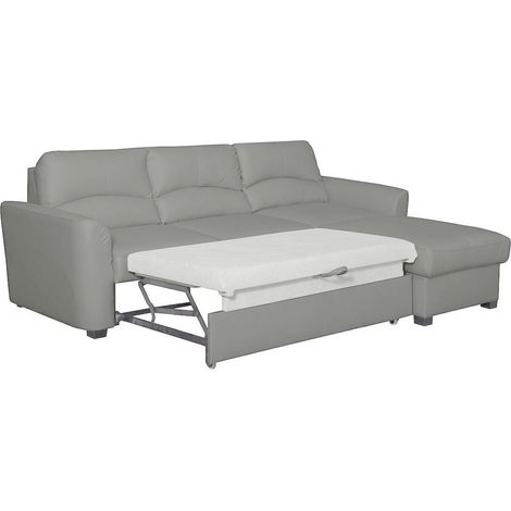 Canapé d'angle convertible en cuir de luxe italien , 5 places LUGANO, gris clair, angle droit (1/3)