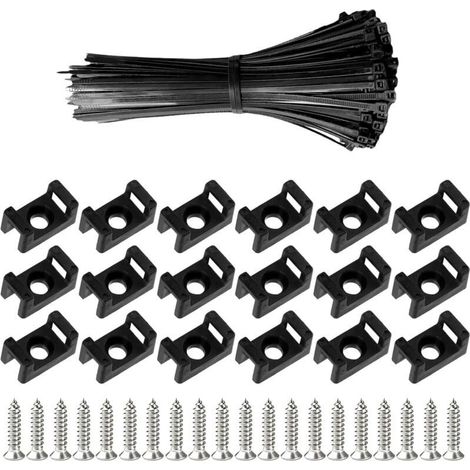 100 Pièces Attaches Cable avec Embase de Serre Cables et Vis, 200 mm Autobloquantes Fixations Électriques Collier de Serrage en Nylon pour Organiser Câbles, Réutilisables et Réglables (1/4)