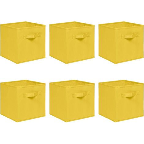 Foldable Storage Boxes,Non-Woven Fabric Storage Box Set,Storage Drawers for Cube Storage Unit,26.5x26.5x28 cm (Bright Yellow, Set of 6)