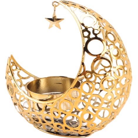 Bougeoir romantique en fer ajouré en forme de lune, idéal pour les mariages, Noël, la salle à manger ou une table basse (doré). (1/5)