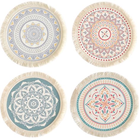 Sous-plat Tissé Ronde - Résistant à la Chaleur et Antidérapant - Pour Cuisine Salle à Manger Mariage Décoration Rustique - Lot de 4