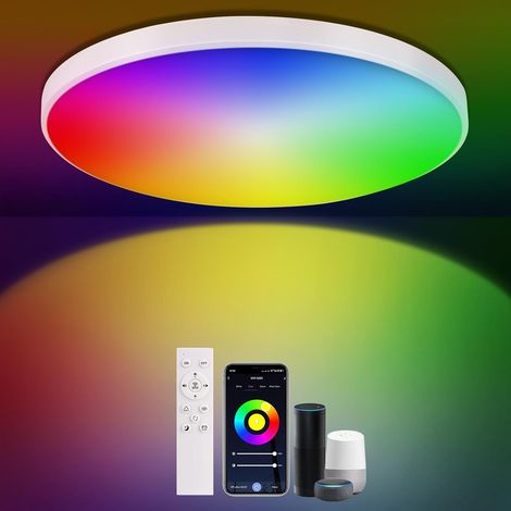 24W Plafonnier LED Dimmable,RGBCCT Lampe de Plafond avec Télécommande Contrôle APP,Musique Sync,Veilleuse,Luminaire Plafonnier pour Chambre,Salon,Salle de Bain,Cuisine,Ø30CM (1/5)