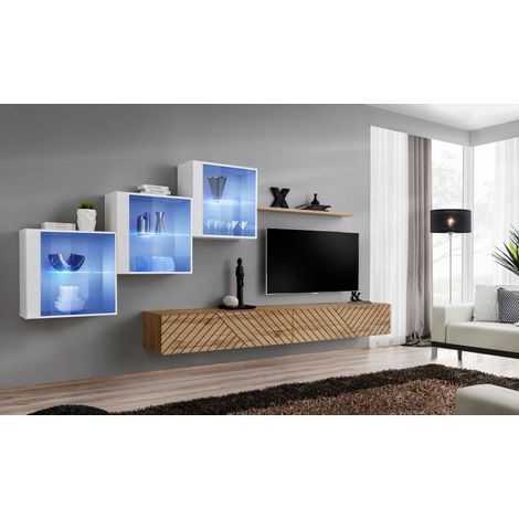 Ensemble de 6 meubles muraux "Switch XX" pour TV en bois - Beige et Blanc - L 330 x H 150 x P 40 cm - Livraison gratuite