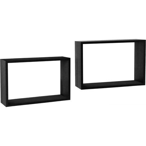 Set 2 Mensole a Muro Moduli da Parete Pensili Rettangolari in Legno Nero 40 cm (1/5)