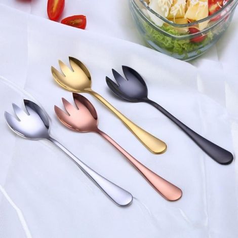 Cuillères,Cuillère à salade fourchette Gadgets de cuisine cuillère à dessert 4 couleurs vaisselle cuillère de - Type gold fork (1/4)