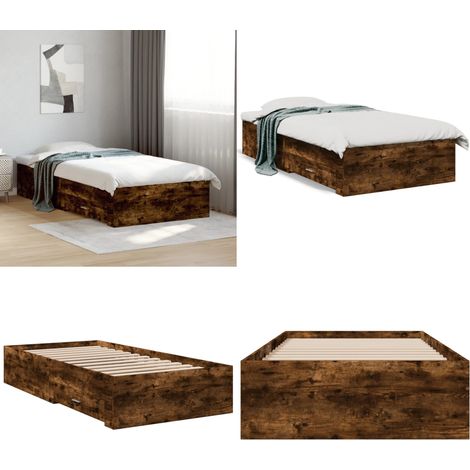 Bettgestell mit Schubladen Räuchereiche 75x190 cm Holzwerkstoff - Holzbettwäsche - Bettsofa - Doppelbett - Einzelbett - Boxspringbett - Home & Living