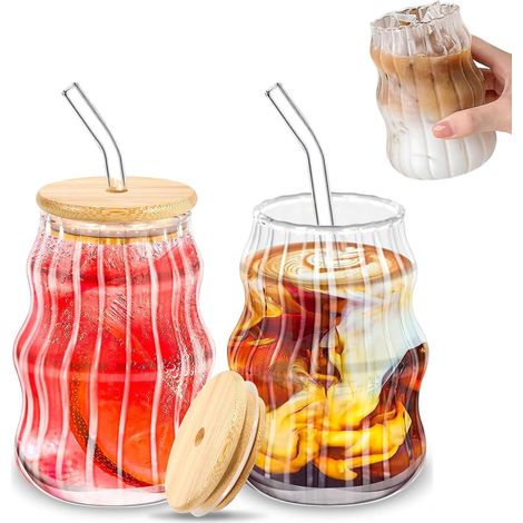 Ensemble 2 Verres à Café Glacé avec Pailles et Couvercles