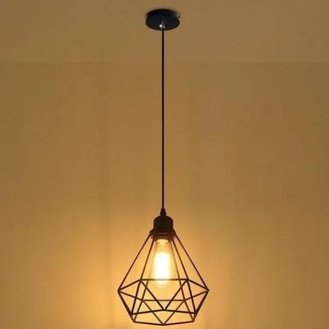 Suspension Cage Forme Diamant Contemporain-Corde Ajustable-Luminaire Salle à Manger, Bar, Salon (1/4)