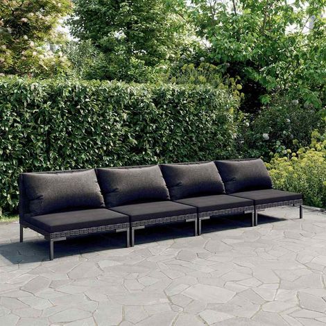 vidaXL Sofás de jardín 4 piezas y cojines ratán sintético gris oscuro (1/5)