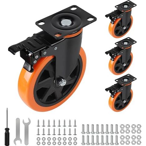 Set of 4 Heavy Duty Swivel Castors with Brake 150mm (1/5)