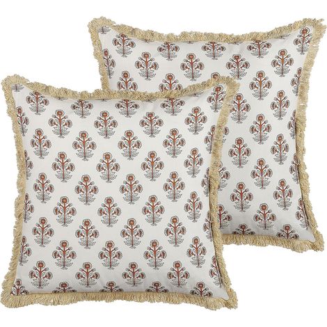Set of 2 Decorative Cushions OMORIKA Cotton 45 x 45 cm White Floral Pattern