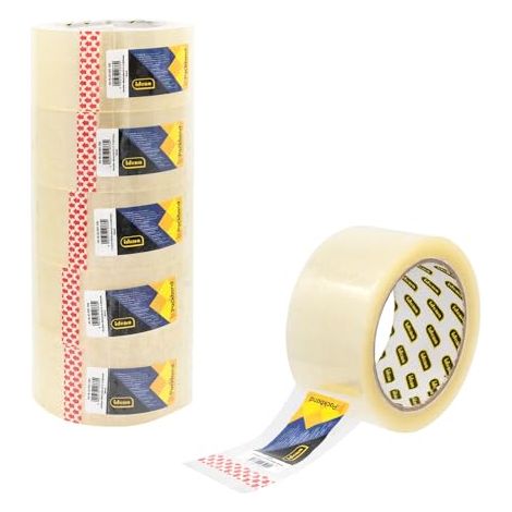 Idena 90130 - Nastro trasparente, 50 mm x 66 m, 6 rotoli di nastro silenzioso, ideale per traslochi e spedizioni (1/4)