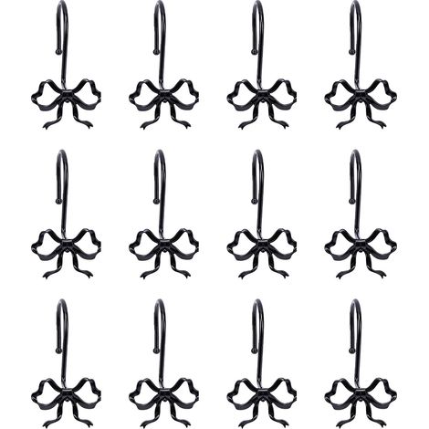 Lot de 12 crochets de rideau de douche noirs en forme de nœud, anneaux décoratifs en métal pour tringles de 2,5 cm (1 pouce) (1/5)