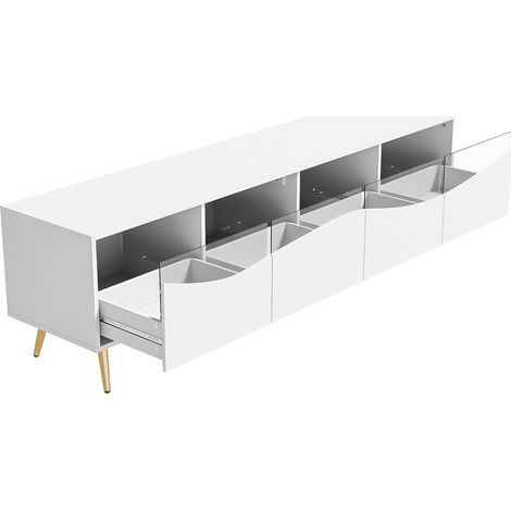 Meuble TV moderne 180 x 40 x 50 cm avec éclairage LED et façades en verre blanc (1/5)