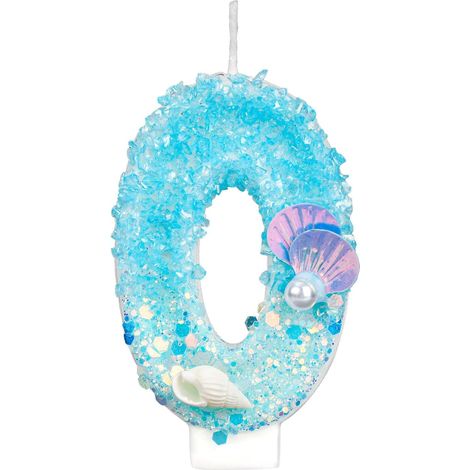 Bougie Anniversaire Numéro, Bleu et Blanc Paillettes Conque Perle Bougie Anniversaire Coquillage Décoration de Gâteau Numéro pour Fête à Thème Océan Plage (0) (1/5)