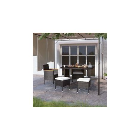 Jeu de chaise et tabouret de jardin 4 pcs Résine tressée Noir (1/5)