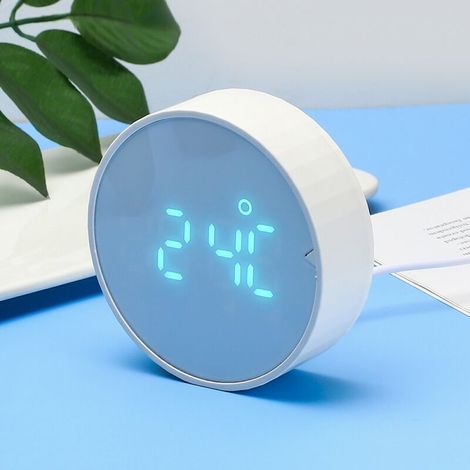 Réveil Horloge Intelligente Minuterie Mini Ronde Petit Réveil LED Numérique blue (1/4)