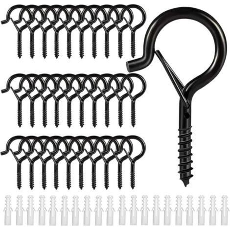 Crochet à visser en inox 5.2cm – Capacité de charge jusqu'à 40kg – Lot de 30 crochets avec tubes d'expansion – Pour intérieur et extérieur - 30pcs (1/4)