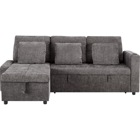 Divano letto estraibile 3 posti con chaise longue in ciniglia grigio HOMVRA (1/5)