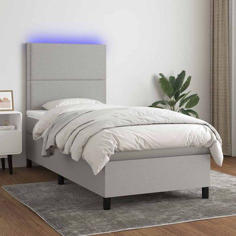 Cama box spring colchón y luces LED tela gris claro 90x190 cm (1/5)