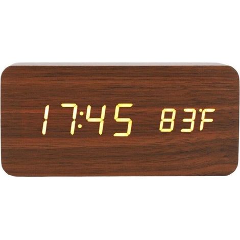 Réveil Numérique en Bois, Horloge de Chevet à écran Large LED 3 Niveaux de Luminosité avec Affichage de la Température et de L'humidité pour Chambre à Coucher, Bureau, Bureau de Chevet (1/4)
