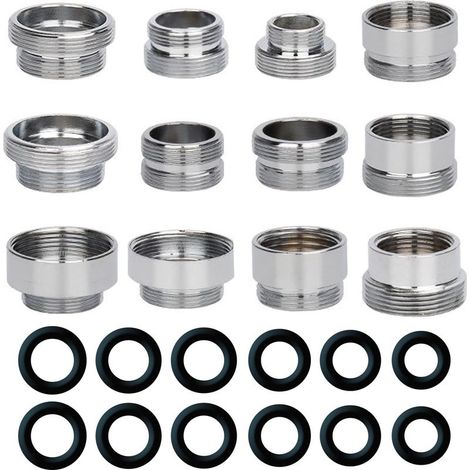 Kit 12 adaptateurs robinet argentés, 6 interne→externe + 6 externe→externe, tailles 16-24mm, avec 12 joints, pour tuyau arrosage purificateur eau (1/5)