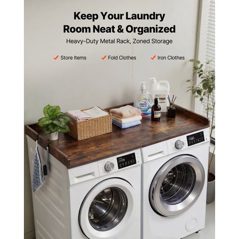 Comptoir pour Lave Linge et Sèche Linge 137x69,9 cm, Plan de Travail pour Machine à Laver Imperméable, pour Aménagement Buanderie P… (1/5)