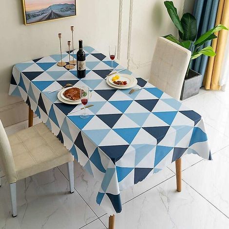 nappes Nappe Rectangulaire Pvc (bleu, 140180cm) Essuyable Tissu De Table Etanche Facile Nettoyer Nappe Treillis Triangulaire Style Nordique (1/5)