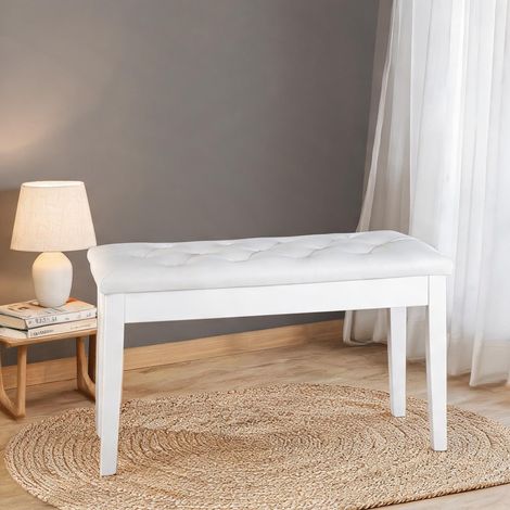 Tabouret de piano blanc en bois et simili cuir avec rangement (1/5)