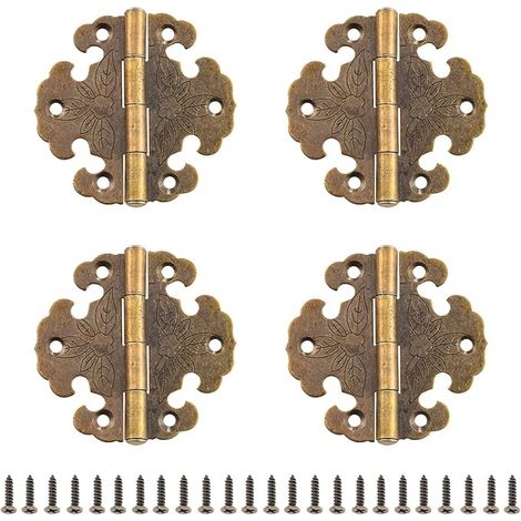 Juego de 4 bisagras antiguas, mini bisagras para puertas abatibles, bisagras de bronce vintage para decorar puertas de madera, armarios y librerías. (1/5)