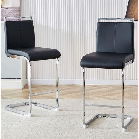 Sgabello da bar in metallo e PU nero, stabile, set da 2,38.9×46.5×96.5cm (1/5)