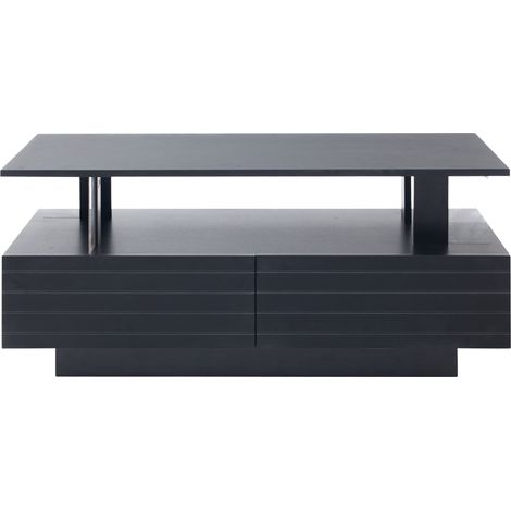 Mesa de centro LED negra de acrílico 100 x 50 x 42,5 cm con almacenamiento y 2 cajones HOMVRA (1/5)