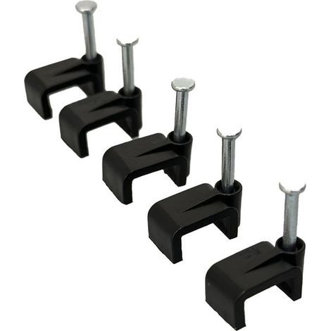 Lot de 50 clips de fixation plats en plastique noir pour Câble Èlectriques TV, tÈlÈphone, Internet 12mm x 50
