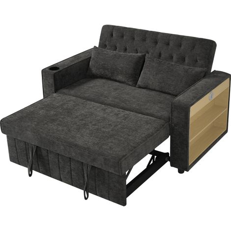 Canapé-lit multifonctionnel, canapé-lit moderne pliant avec espace de rangement et fonction couchage, porte-gobelet, port de charge USB et coussins, canapé gain de place pour salon, chambre et chambre