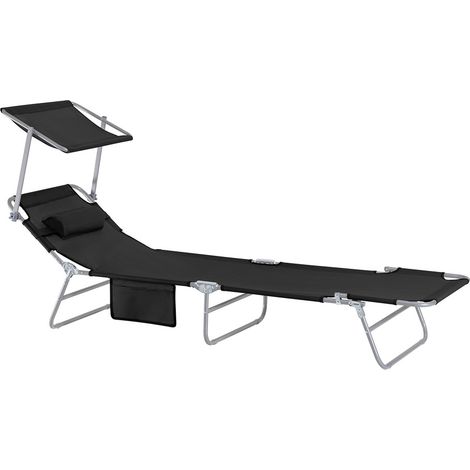 SoBuy OGS48-Sch x2 Lot de 2 Bains de Soleil Chaises Longue Transats de Jardin Pliable Position réglable avec Parasol Pare Soleil - Noir