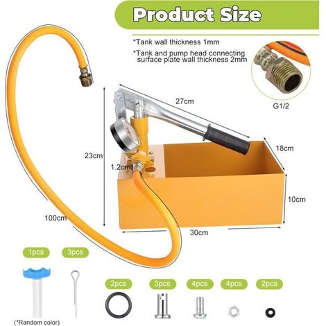 Gueenky 6L Handprüfpumpe, 25-bar-Druckprüfpumpe mit 1/2"-Hochdruckschlauch, Prüfpumpe aus Aluminiumguss zur Leckageprüfung von Wasserleitungen (1/5)