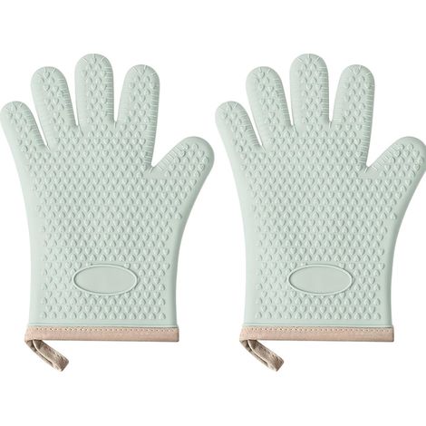 par de manoplas para horno, manoplas resistentes al calor, guantes de cocina de silicona forrados de algodón. (1/5)