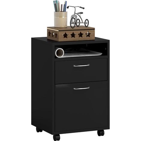 Meuble noir mobile à roulettes avec tiroir, armoire pour imprimante, 40x35x60 cm, gain de place bureau compact