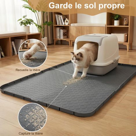 Tapis de Litière pour Chat en Silicone Imperméable Grand Tapis Trappeur de Litière pour Maison Propre 2 Pièces