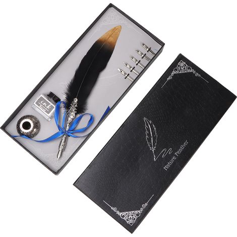 Plume d'oie vintage classique avec stylo plume, encrier et étui cadeau noir - Kit d'écriture calligraphie (1/5)