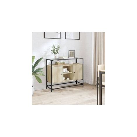 Buffet avec dessus en verre chêne sonoma bois d'ingénierie (1/5)