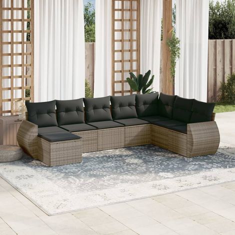 8-tlg. Garten-Sofagarnitur mit Kissen Grau Poly Rattan (1/3)