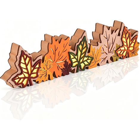 LED Herbstdeko,3D Holz Herbstblätter Blätter Decor,Deko Aesthetic Herbst Innen,Herbstdeko Tisch,Holz Stimmungsleuchten für Herbst Deko Innen Tisch Fenster (1/5)