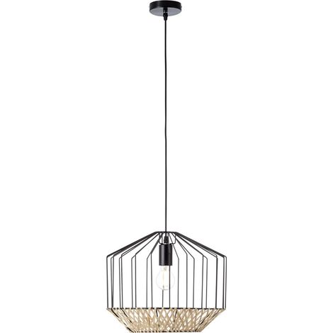 BRILLIANT Templo Pendelleuchte 37cm schwarz/natur Innenleuchten,Pendelleuchten 1x A60, E27, 40W, geeignet für Normallampen (nicht enthalten) In der Höhe einstellbar / Kabel kürzbar (1/4)